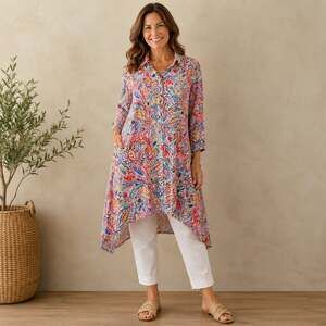 Cupio Women's Paisley Button Down Tunic Top Z136JC